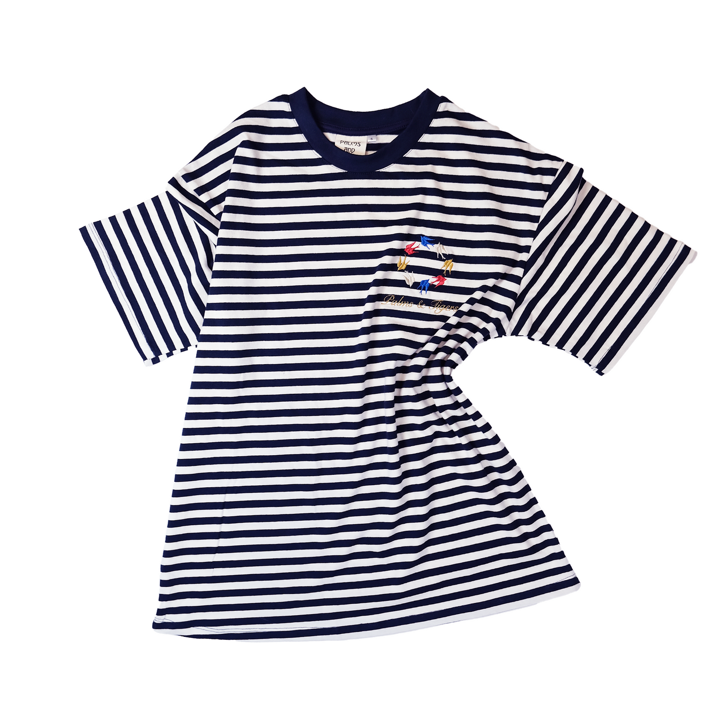 Stripes Blue Sailor T | Birds Embroidery |Oversize