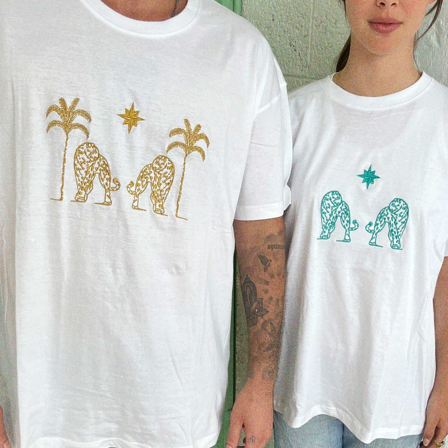 Turquoise embroidered T shirt