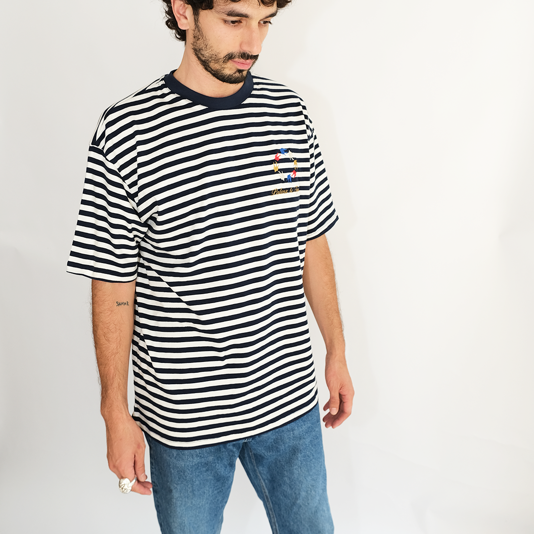 Stripes Blue Sailor T | Birds Embroidery |Oversize