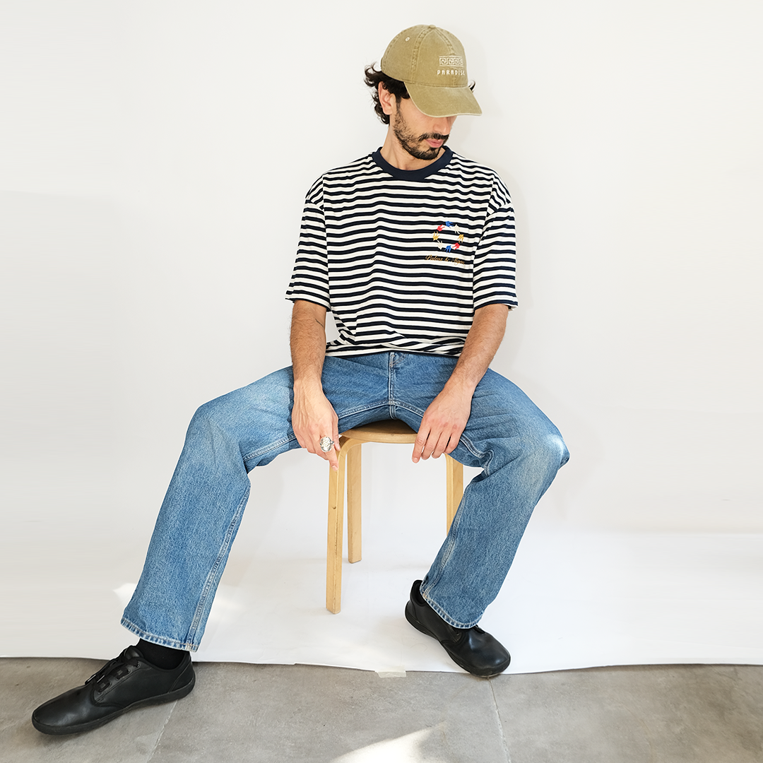 Stripes Blue Sailor T | Birds Embroidery |Oversize