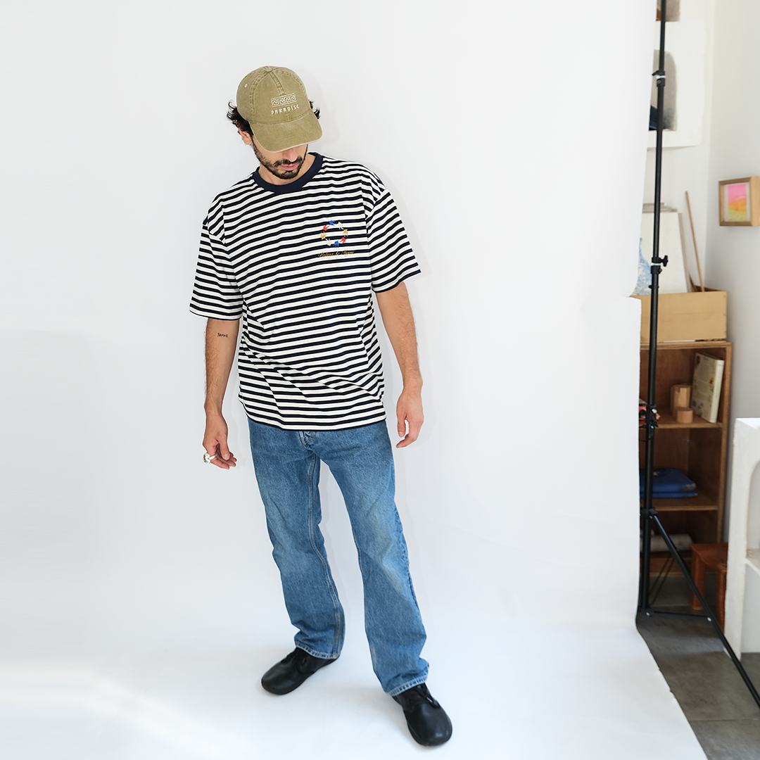 Stripes Blue Sailor T | Birds Embroidery |Oversize