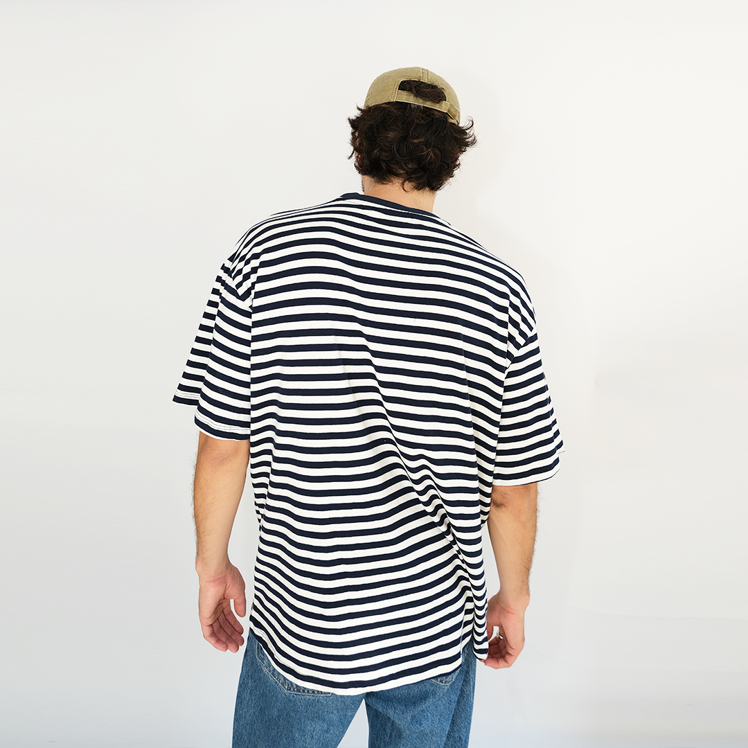 Stripes Blue Sailor T | Birds Embroidery |Oversize