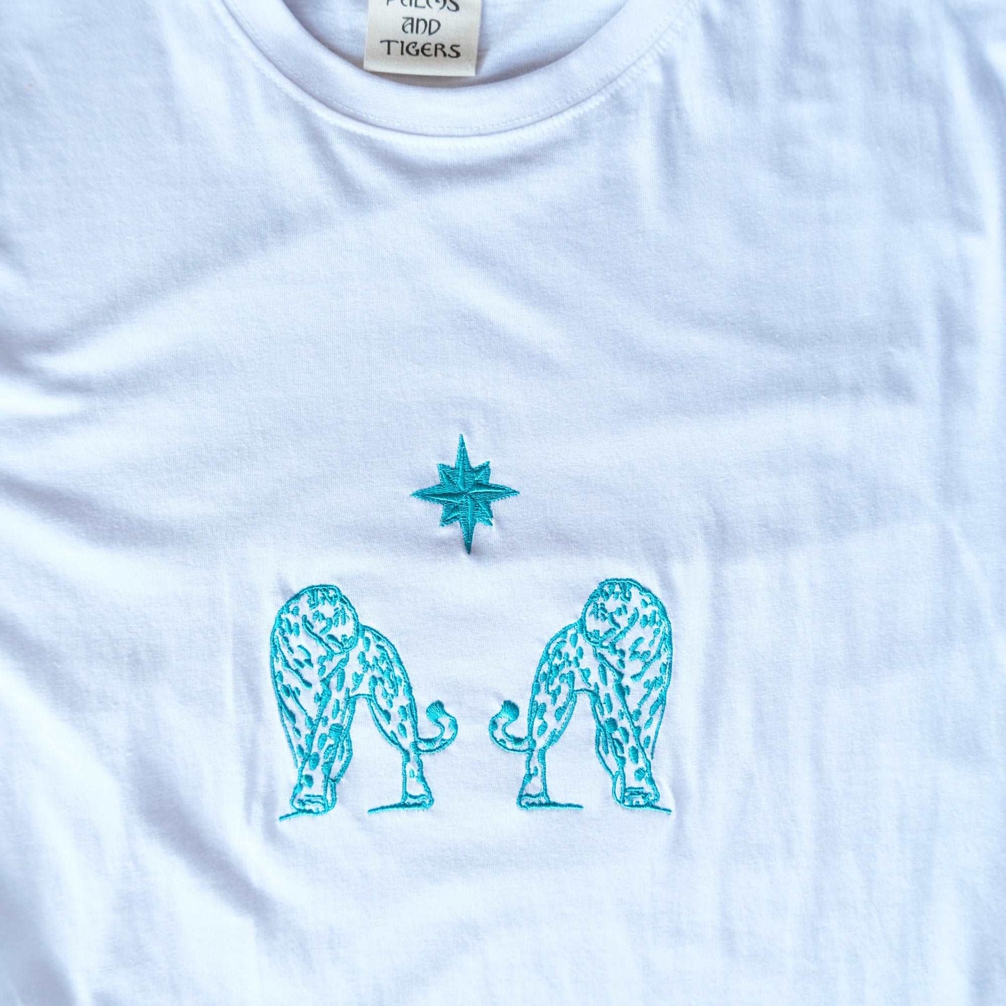Turquoise embroidered T shirt
