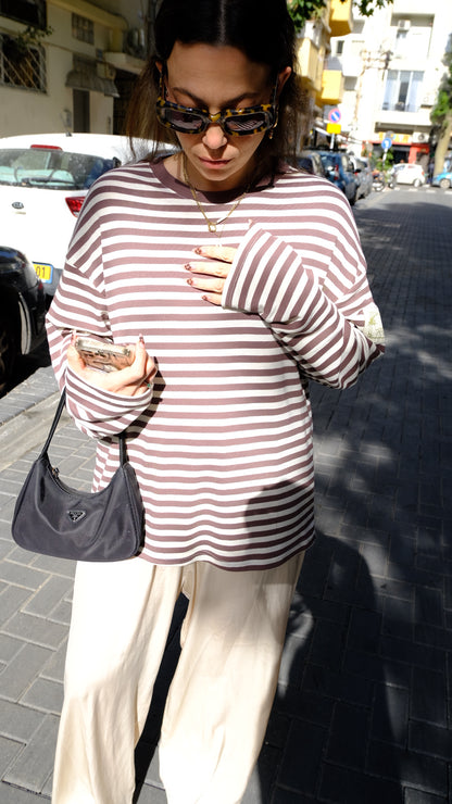 Long Sleeve | Brown creme Stripes | Semi Crop