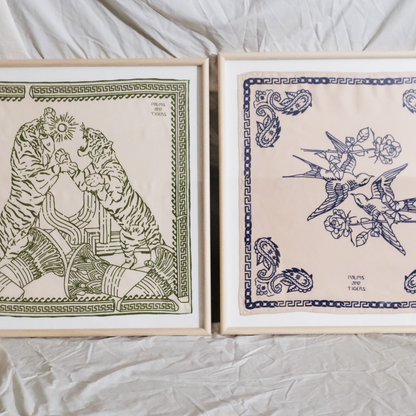 Framed Love Birds Silk