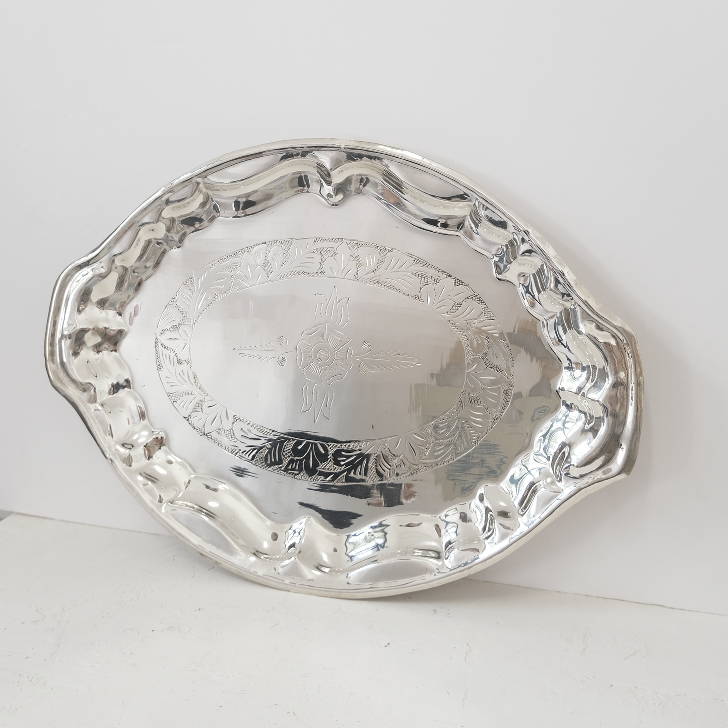 צלחת הגשה אובלית 1 | נחושת מצופה כסף