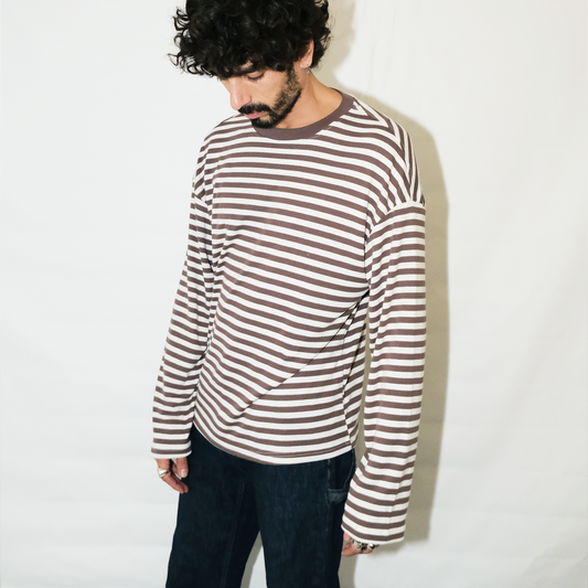 Long Sleeve | Brown creme Stripes | Semi Crop