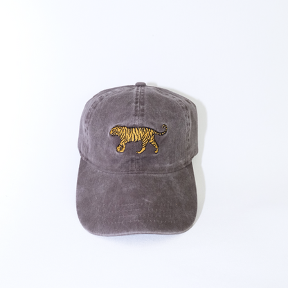 Washed Purple Brown Cap | Embroidered Tiger