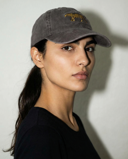 Washed Purple Brown Cap | Embroidered Tiger