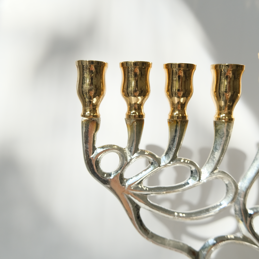 חנוכיה לב | ציפוי כסף וזהב | גודל גדול