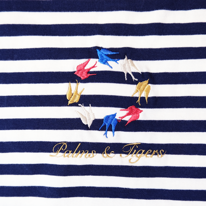 Stripes Blue Sailor T | Birds Embroidery |Oversize