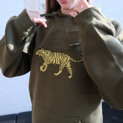 Huge Tiger Hoodie - Olive Green