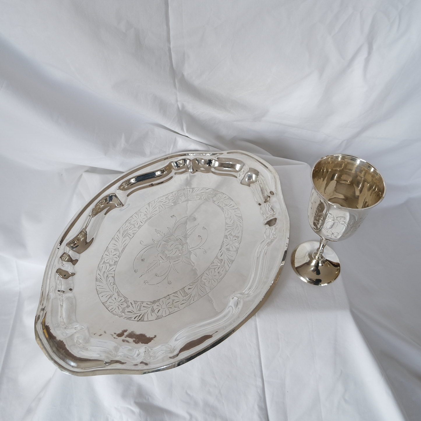 צלחת הגשה אובלית 2 | נחושת מצופה כסף