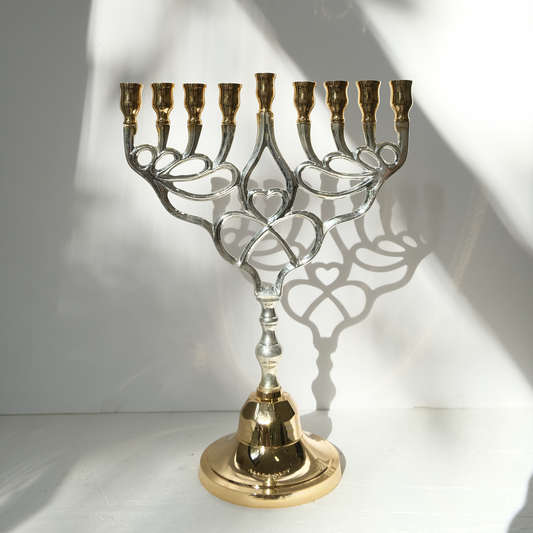 חנוכיה לב | ציפוי כסף וזהב | גודל גדול