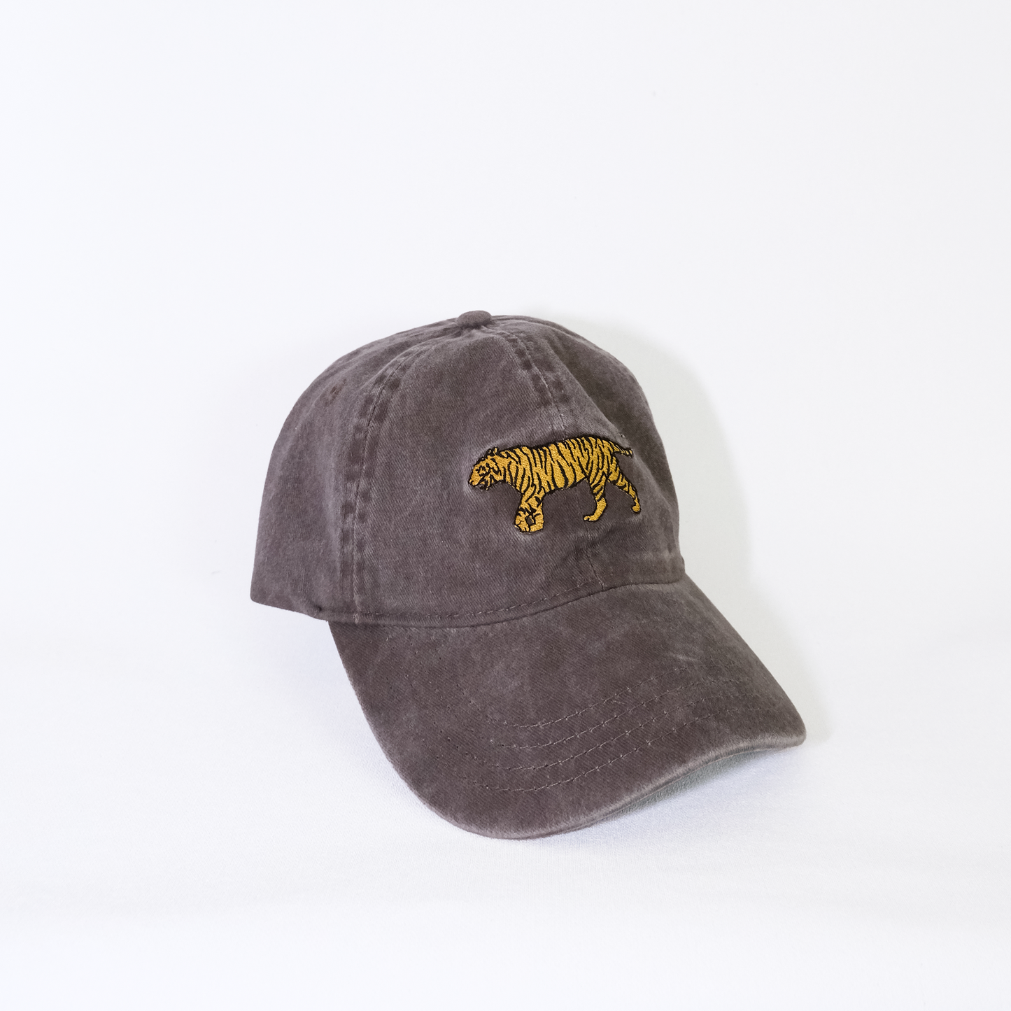 Washed Purple Brown Cap | Embroidered Tiger