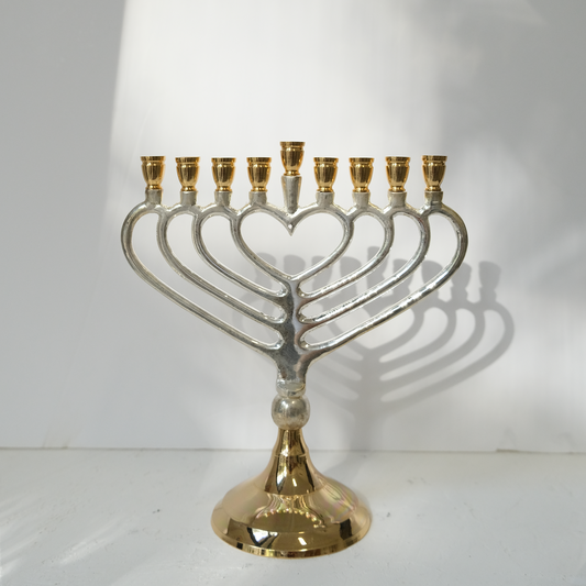 חנוכיה לב | ציפוי כסף וזהב | גודל קטן