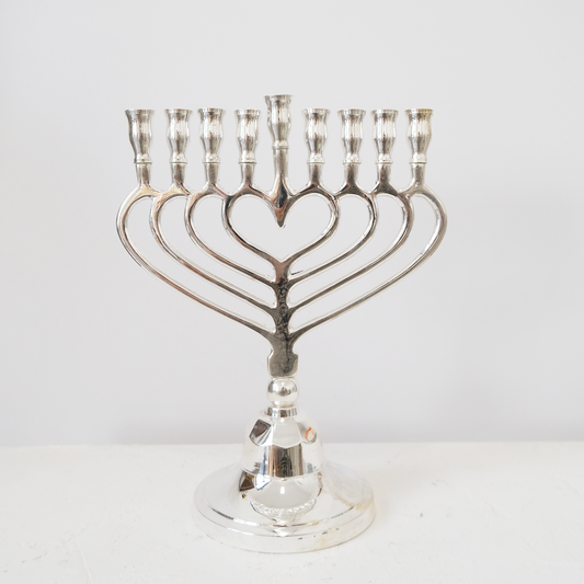 חנוכיה לב | ציפוי כסף | גודל בינוני