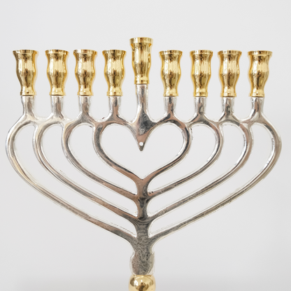 חנוכיה לב | ציפוי כסף וזהב | גודל בינוני