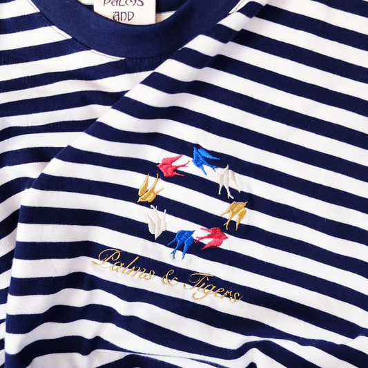 Stripes Blue Sailor T | Birds Embroidery |Oversize