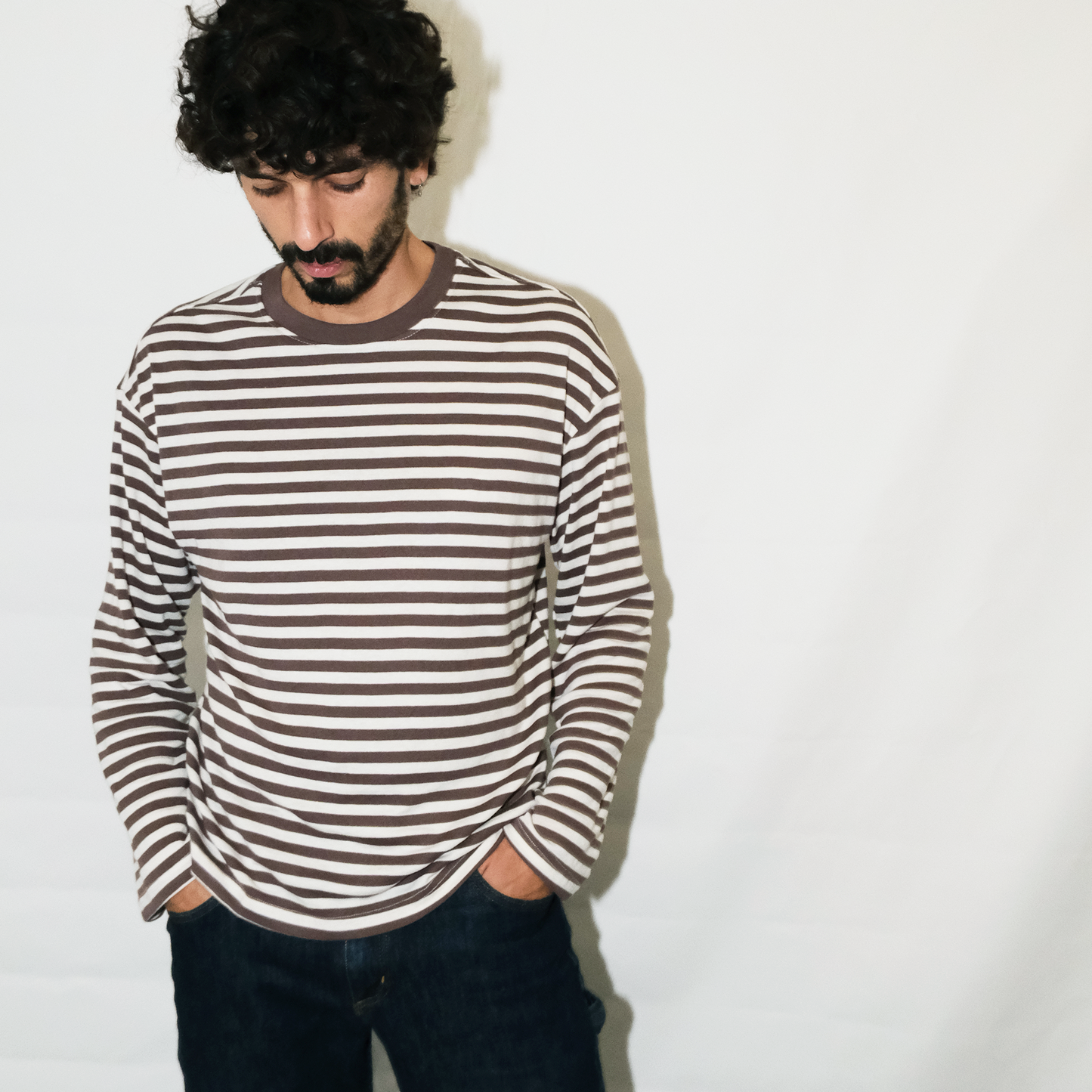 Long Sleeve | Brown creme Stripes | Semi Crop