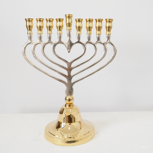 חנוכיה לב | ציפוי כסף וזהב | גודל בינוני