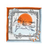 Horses Silk Foulard in Orange and Blue with Hand Rolled Hem