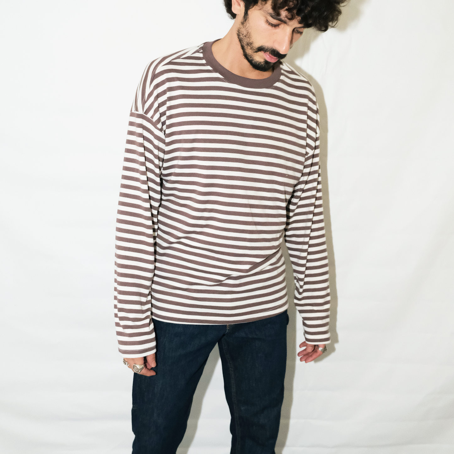 Long Sleeve | Brown creme Stripes | Semi Crop