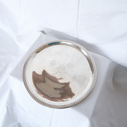 צלחת הגשה עגולה | נחושת מצופה כסף