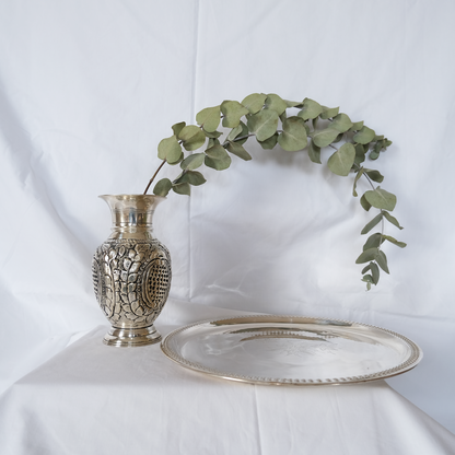 צלחת הגשה עגולה | נחושת מצופה כסף