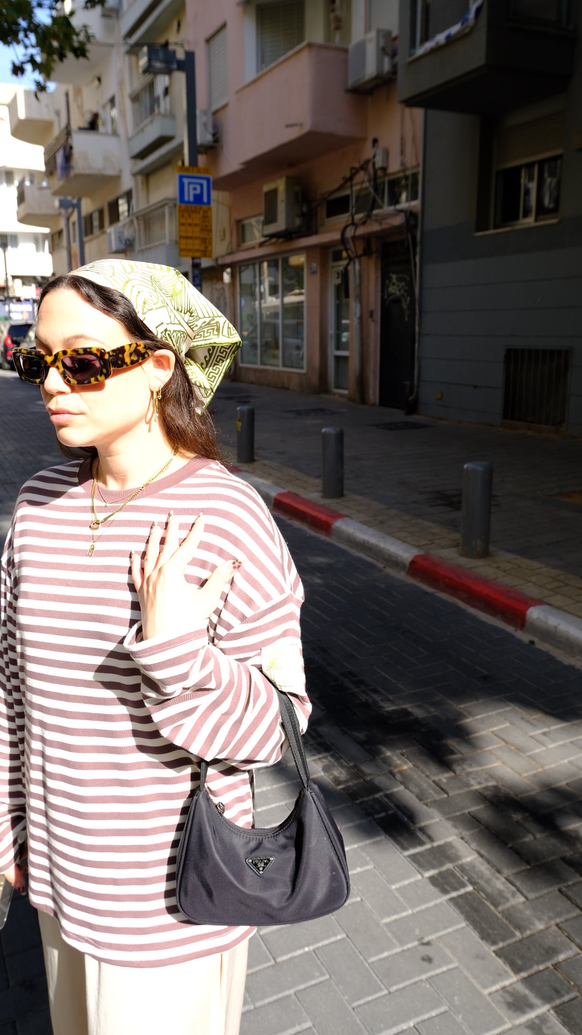 Long Sleeve | Brown creme Stripes | Semi Crop