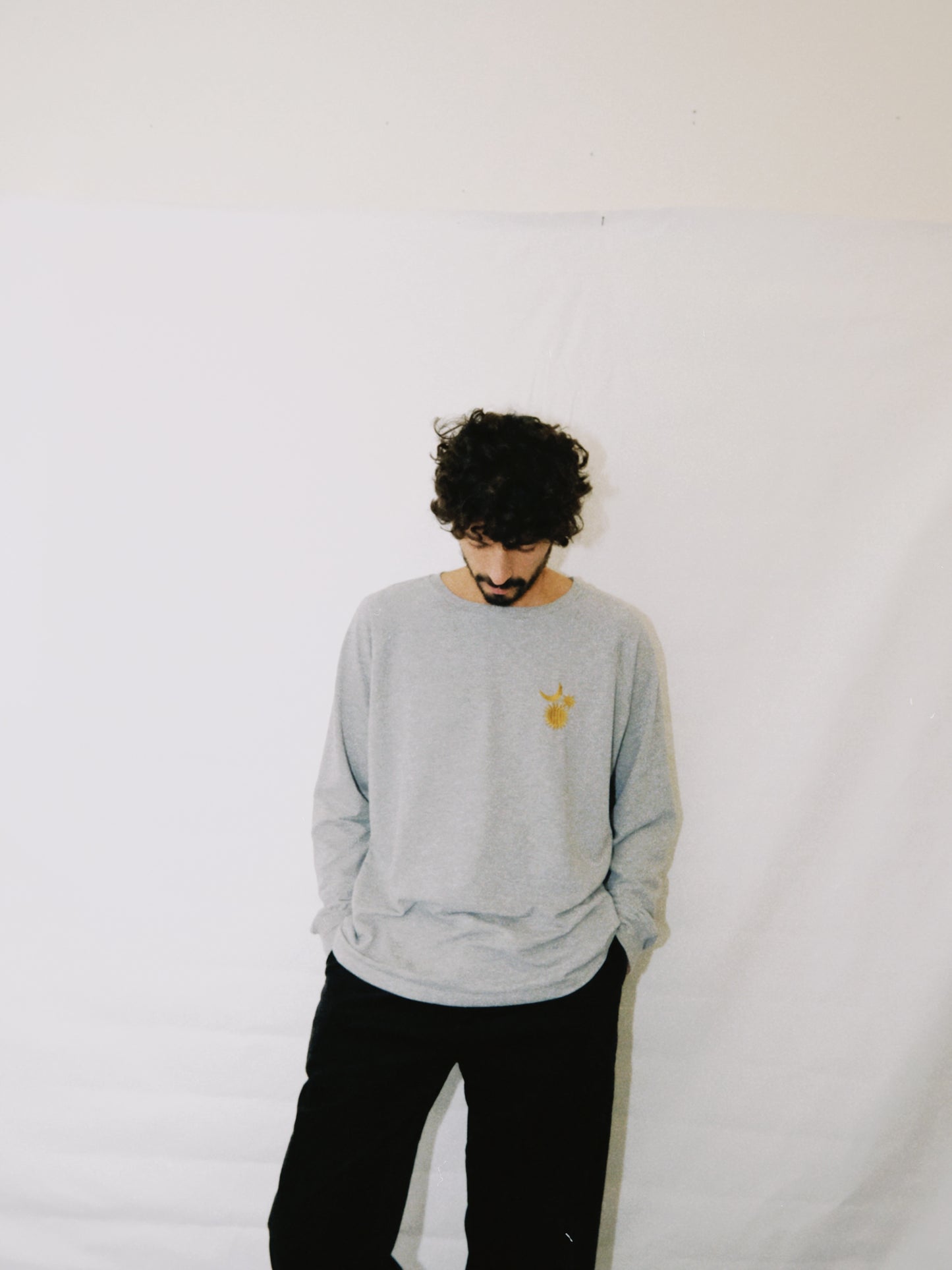 "Cosmos": Unisex Embroidered Long Sleeve Sweater in Grey