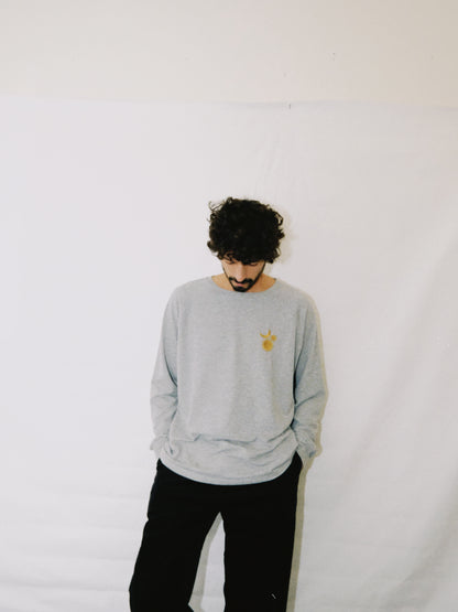 "Cosmos": Unisex Embroidered Long Sleeve Sweater in Grey