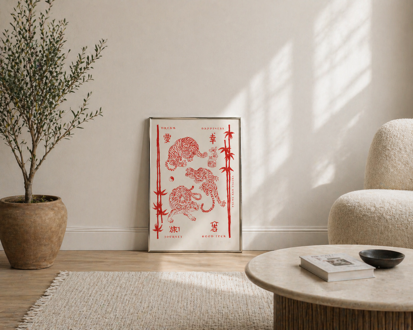 Red Good Luck Tigers Framed