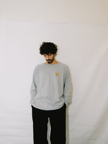 "Cosmos": Unisex Embroidered Long Sleeve Sweater in Grey