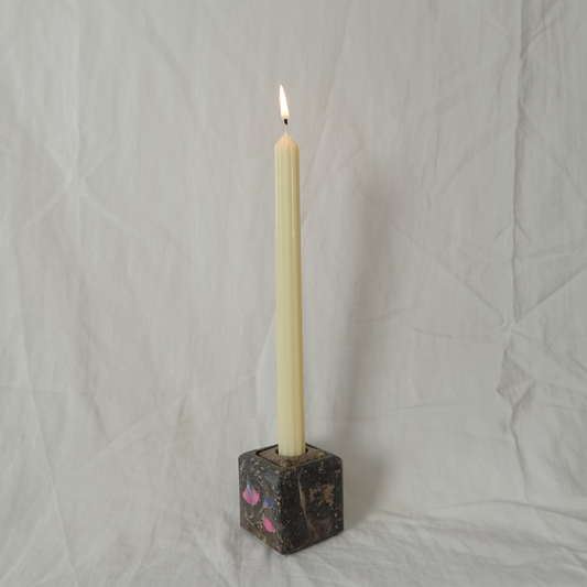 Marble Candle Holder | Cube | Brown