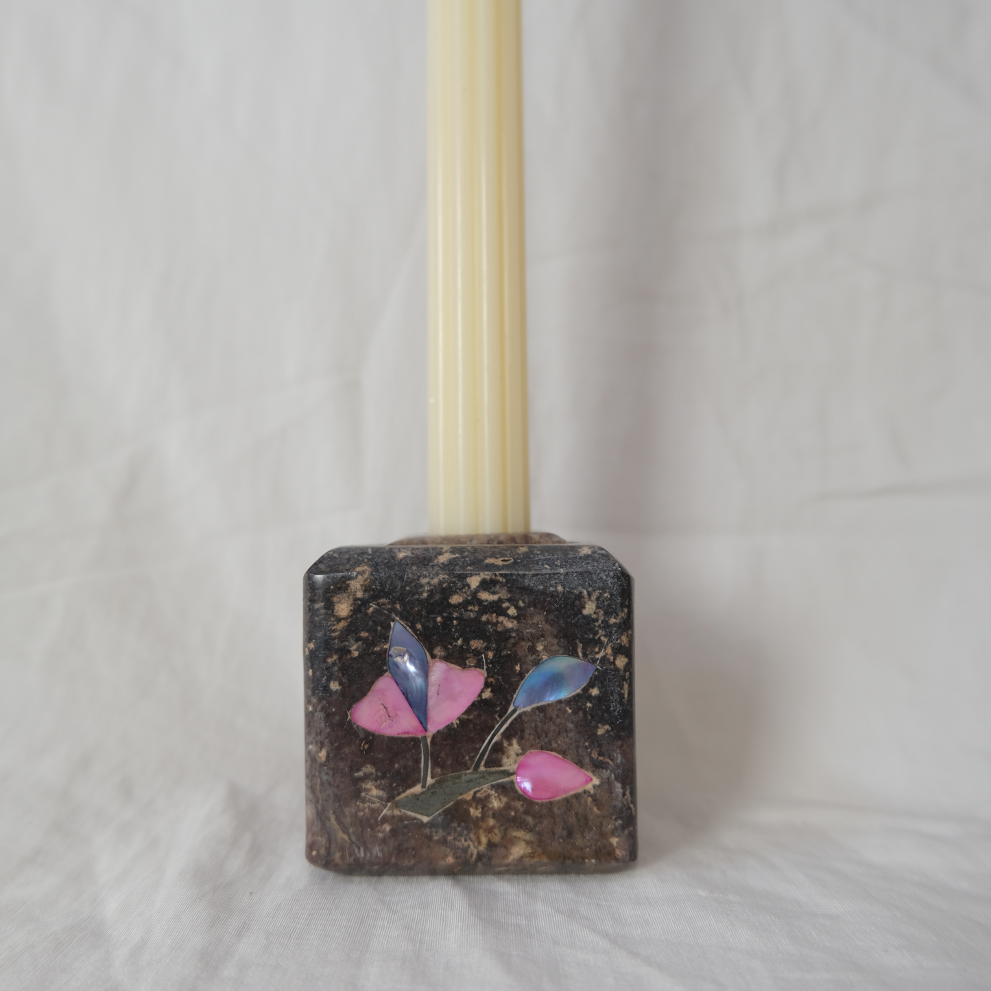 Marble Candle Holder | Cube | Brown