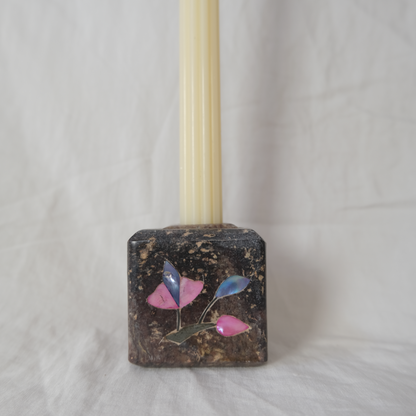 Marble Candle Holder | Cube | Brown