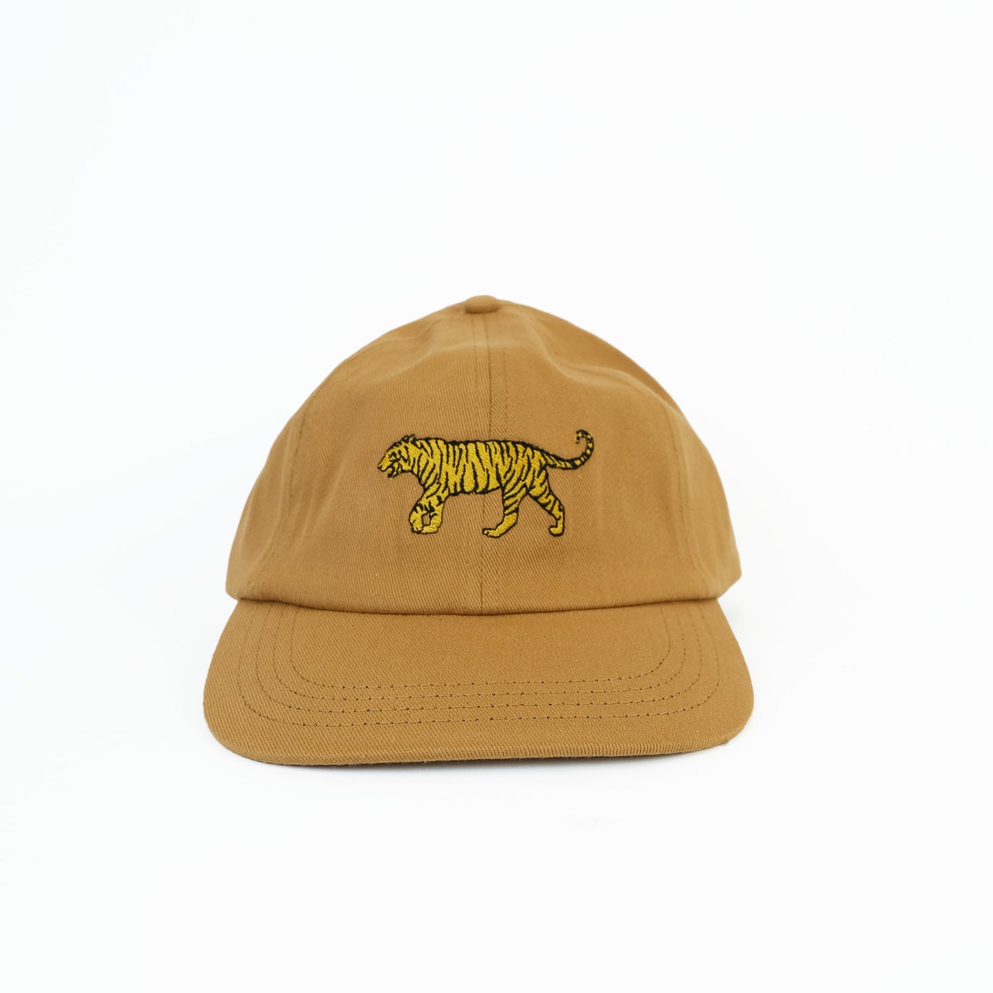 Cognac Cap with Embroidered Tiger