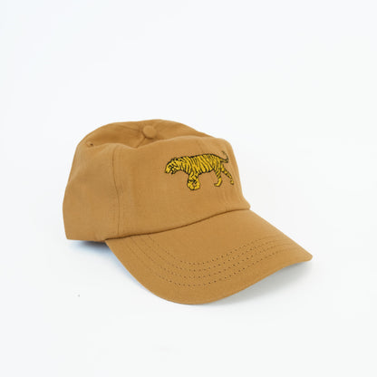 Cognac Cap with Embroidered Tiger