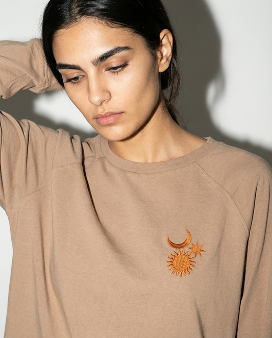 "Cosmos" | Embroidered Long Sleeve Shirt | Light Brown