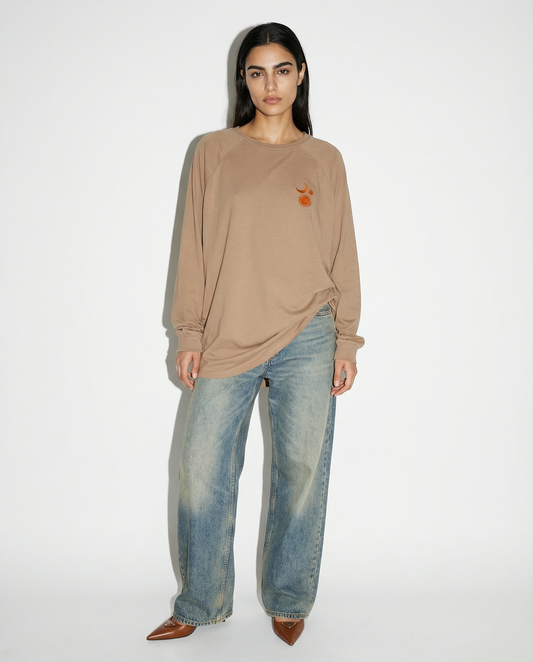 "Cosmos" | Embroidered Long Sleeve Shirt | Light Brown