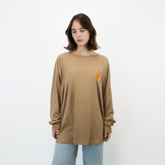 "Cosmos": Unisex Embroidered Long Sleeve Shirt in Light Brown