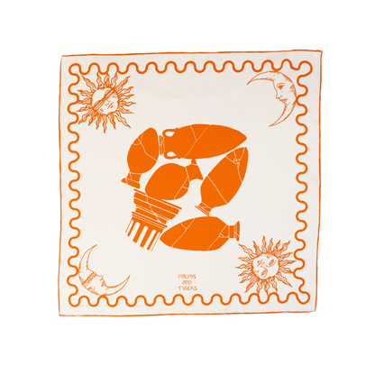 COSMOS Silk Foulard | Sun and Vases | Terracotta on Champagne