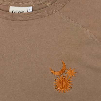 "Cosmos": Unisex Embroidered Long Sleeve Shirt in Light Brown