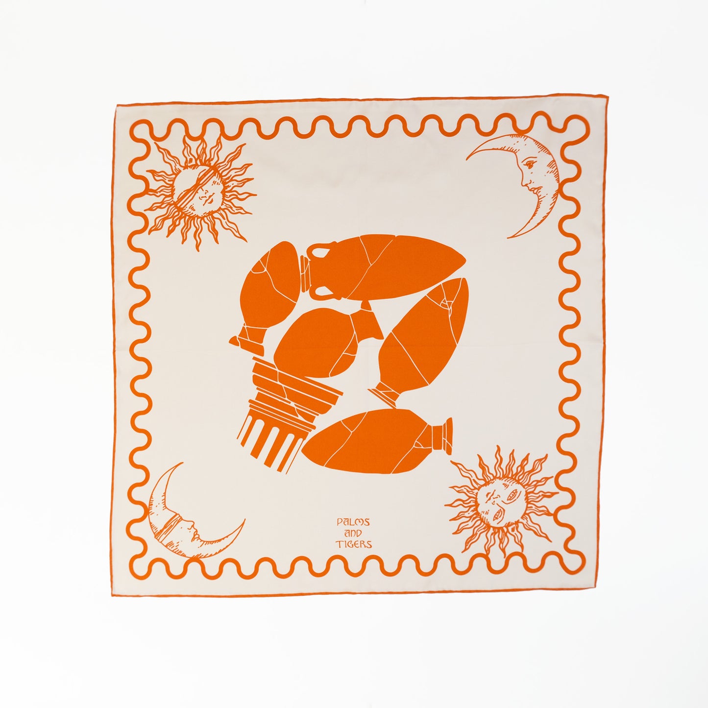 COSMOS Silk Foulard - Double-Sided Print, Terracotta on Champagne