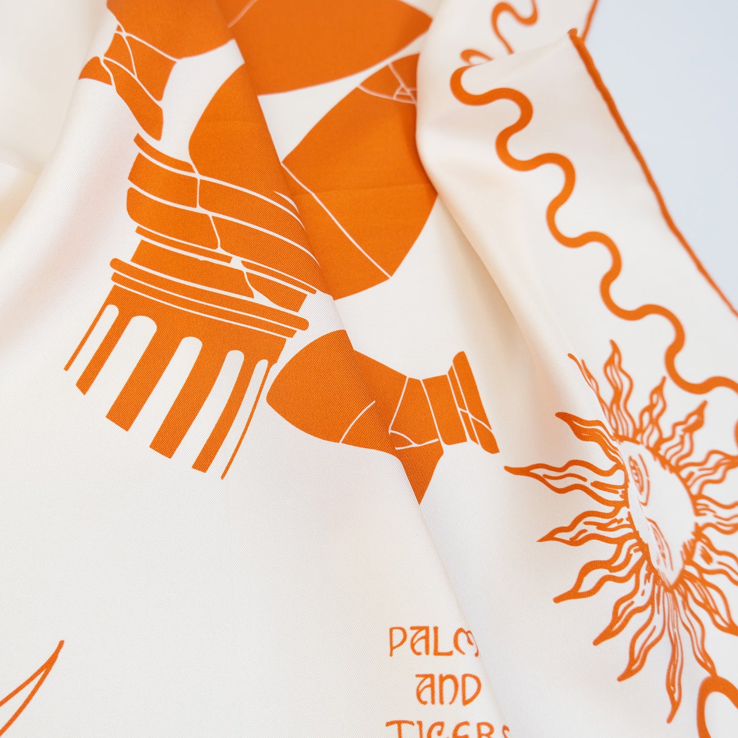 COSMOS Silk Foulard - Double-Sided Print, Terracotta on Champagne