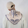 Back in stock!Love Birds Silk Foulard | Double-Sided Print | Dark Blue on Champagne