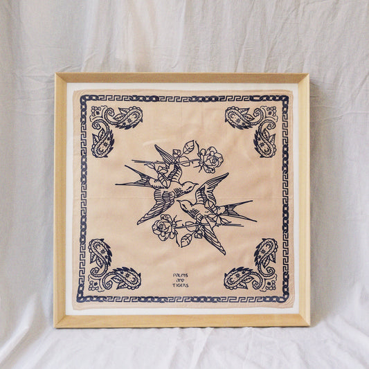 Framed Silk Scarf - Birds and Roses