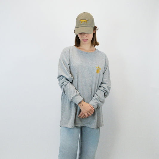 "Cosmos": Unisex Embroidered Long Sleeve Sweater in Grey