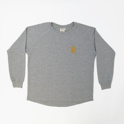 "Cosmos": Unisex Embroidered Long Sleeve Sweater in Grey